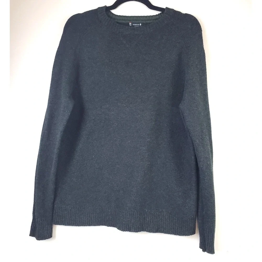 Smartwool Mens Merino Wool Blend‎ Textured Crewneck Sweater Green Large Raglan